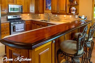 Open kitchen with rosewood mahogany bar 2